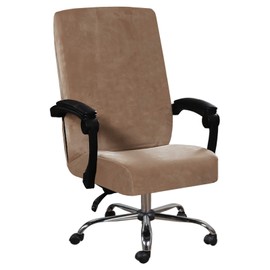 H.VERSAILTEX Velvet Home Office Chair Covers Stretchable Computer Desk Chair Covers Mid - High Back Universal Executive Boss Chair Covers Gaming Chair Covers Removable Machine Washable, Camel
