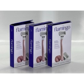 Flamingo Lot of 3 - Flamingo Rose Razor | 1 Shower Holder | 1 Razor Handle | 2 Cartridges