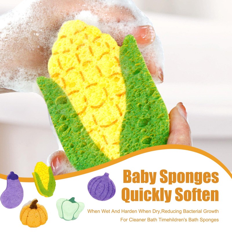 5pcs Bath Sponges for Kids,Soft Safe Vegetable Shapesbaby Sponges for