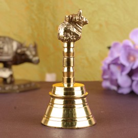SATVIK Hindu Pooja Brass Nandi Bell with Handle Pujan Prayer Ghanti for Mandir and Home Puja Wedding Event Decoration Indian Housewarming Return Gift Items (Size 3)