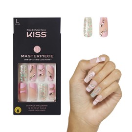 KISS Masterpiece One-Of-A-Kind Luxe Manicure – Long, Square - Sweetest Pie, Waterproof, Durable, Flexible, No Damage, Trendy & Intricate Nail Art From Home, Lasts Up to 7 Days | 30 Count