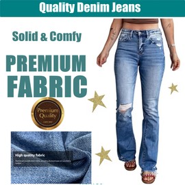 AIDAYOU Jeans acampanados rasgados para mujer, longitud pequeña y mediana, Azul/claro, M