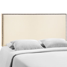 Modway Region Linen Fabric Upholstered Queen Headboard in Ivory with Nailhead Trim