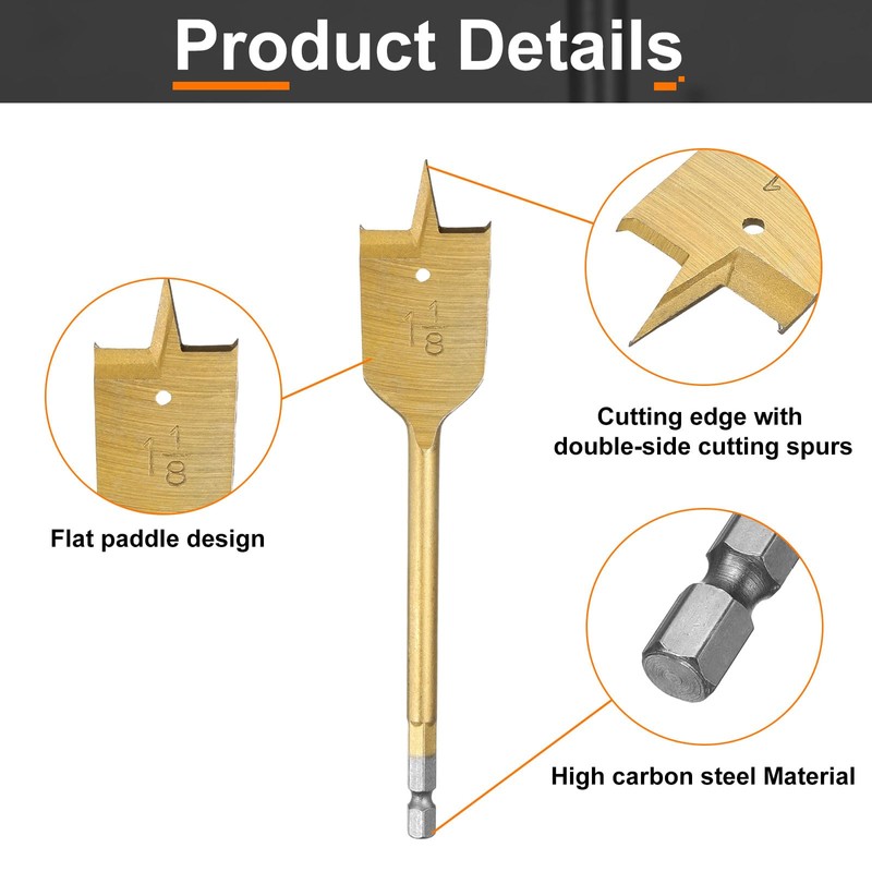 sourcing map Spade Drill Bit 1-1/8" Paddle Flat Bits Wood