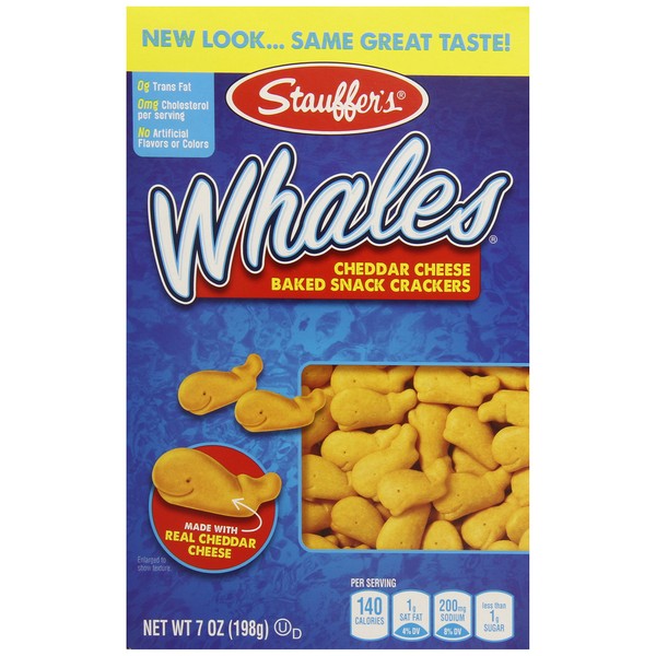 Stauffer's Whales Snack Crackers, Baked Cheddar, 7 Ounce