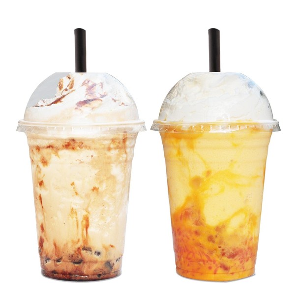 16 oz Clear Plastic Cups with Dome Lids - 100 Sets Disposable Party cups for To Go Iced Coffee Cold Drinks, Smoothie, Bubble Boba Tea, Juice, Parfait, Frappuccino, Milkshake. Nice Sealing Fruit Cup