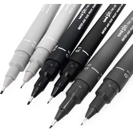 Uni Pin Fineliner Drawing Pen - Sketching Set - Grey Tones - 0.1/0.5mm - Set of 6