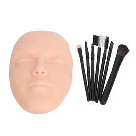 3D Makeup Practice Face Board Realistic Reusable Silicone Cosmetic Mannequin Face with 7PCS Brush for Beginner Light Skin Color