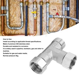 Jeanoko T Pipe Fittings Pipe Fitting 3 Way Tee 304 Stainless Steel Hose Connector Pipe Adapter G1/2 for Water and Air (2 Female and 1 Male Thread)