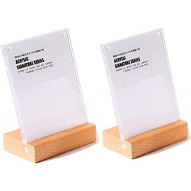 ECKEK 2 Pack Acrylic Double Sided Wooden Base Table Top Stand Label Holder 120x80mm
