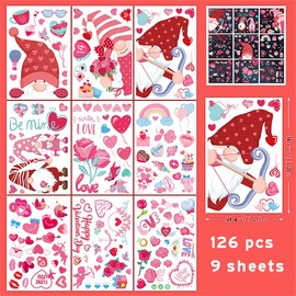 Valentines Day Window Clings Decorations,126Pcs Valentines Window clings Gnome Heart Decal for Glass,Fabulous for 2024 Holiday Decals Family Couples Valentines Wedding Anniversary Party