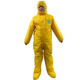 Andes Safety Poly Coated Chemical Protection Coveralls, Sealed Seam with Hood and Built-in Boots, Storm Flap, Elastic Wrists. (1, LG)