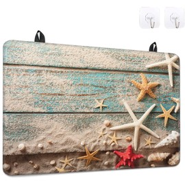 Beach Seashell Starfish Stove Top Covers for Electric Stove, Blue Wooden Heat-Resistant Non-Slip Stoves Gap Covers, Multipurpose Stoves/Counter/Washer Top Protector,Natural Rubber（28"x19.5")