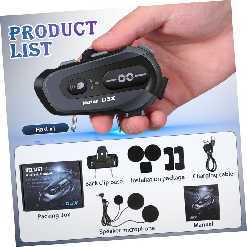 Operitacx Wireless Motorcycle Helmet Headset Intercom System Range Dustproof Frostproof