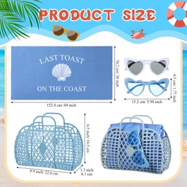 Hahafelt 18 Pcs Last Toast on The Coast Beach Bachelorette Party Gifts Bridesmaid Bachelorette Party Gifts with Jelly Bags Beach Towels Heart Shaped Sunglasses for Women Wedding Bridal