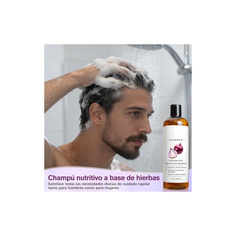Onion Shampoo,Shampoo Reparación Brillante y Nutrición,Champú Extracto de Romero, Cebolla