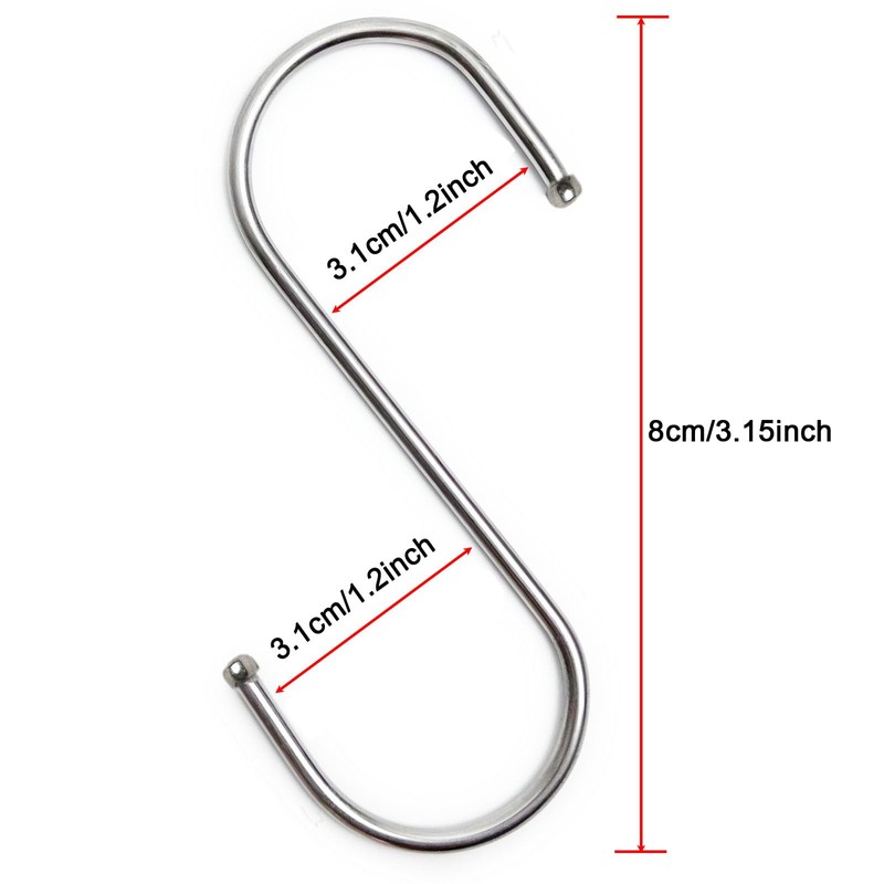 20 Pack S-Shaped Hanging Hooks, Versatile Pot Hangers, Closet Organizers,
