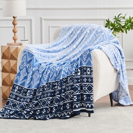 Gogreen Cozy Flannel Blanket Printed -Twin Size Bed Blanket for Home Decoration - Ultra Soft, Lightweight, Microfiber Throws (Twin - 60" x 80", Blue Classical)