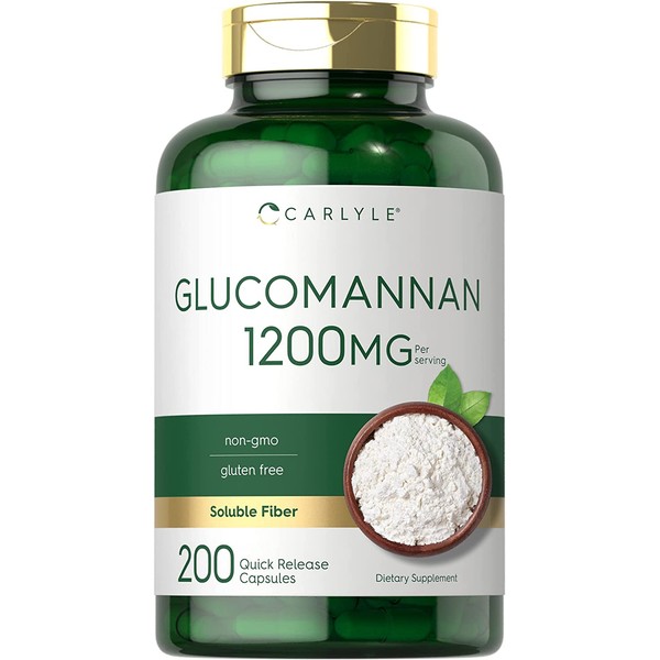 Glucomannan Capsules | 1200mg 200 Count | Soluble Fiber Pills | Non-GMO, Gluten Free Supplement | by Carlyle