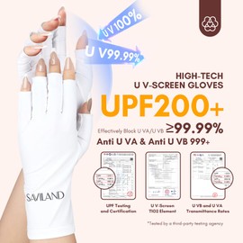 Saviland UV Gloves for Gel Nails - UPF200+ Professional UV Protection Gloves for gel Manicures, Anti UVA & UVB 999+ UV Nail Gloves for gel Nail Lamp Skin Care Fingerless Gloves Protect Hands (White)