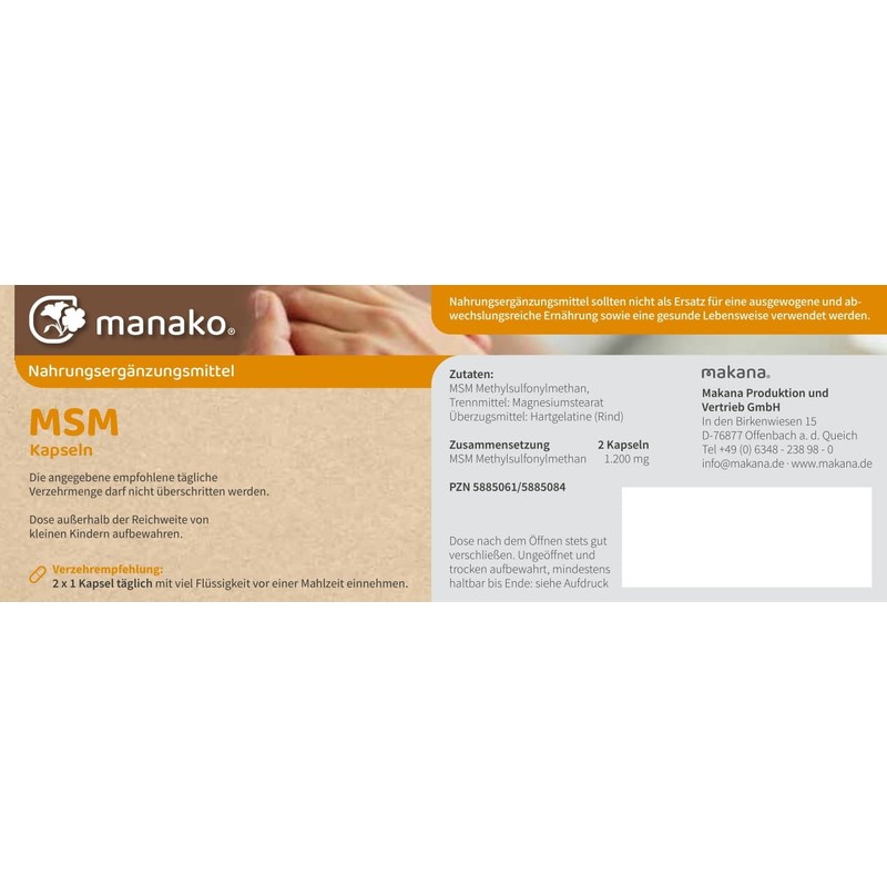 manako MSM (Methylsulfonylmethane) Human Capsules, Pack of 120, 84 g