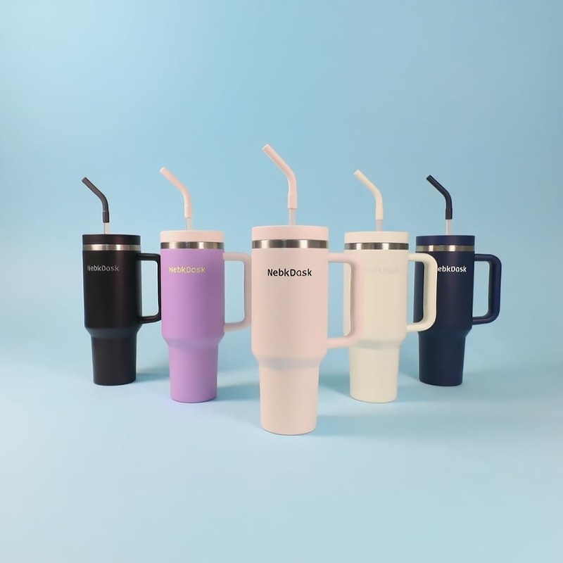 NebkDask 40 oz Water Bottle with Handle & Straw –