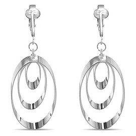 Silver Clip On Earrings For Women, They Look Pierced, Don't Pinch & Won't Fall Off, Hypoallergenic & Lightweight (Silver Double Ovals)