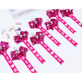 KAFUN 8PCS Cheer Pin Me Ribbon Cheerleader Pin Me Bow Cheer Bow Keychain with Rhinestones Cheerleading Sports Accessory Gift (Rose red 8pcs)