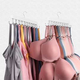 Vizirwpfot Bra Hangers for Closet Organizer,Tank Top Hanger with 20 Hooks,Space Saving Wooden Adjustable Hangers,Closet Organizers and Storage Suitable for Dorm,Apartments (2, White)
