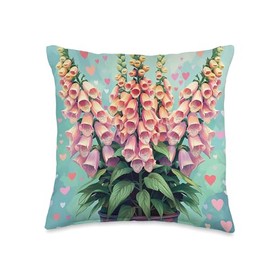 Digitalis Foxglove Plant In Pot Hearts Around Graphic Throw Pillow