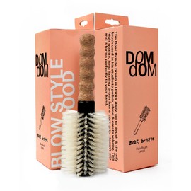 Nylon Boar Bristle Hair Brush, Round Brush for Blow Drying, Large 2.5" Barrel Blowout Brush, Anti Static Hairbrush, Cork Comfort Grip Handle, Detangling Plastic/Natural Bristle Hair Styling Tool