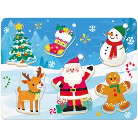 MoinKidz Christmas Puzzle for Kid, Wooden Chunky Jigsaw Puzzles for Kids Ages 3-5, Christmas Toys Gifts Party Favors for Toddlers