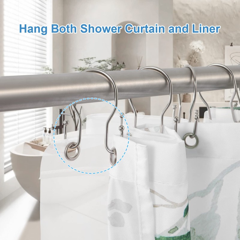 24 Pack Double Shower Curtain Hooks Rings, TENOVEL Double Sided