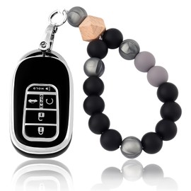 OFF WE GO Honda Key Fob Cover with Keychain, Soft TPU Full Protector Case Shell for 2022 2023 Accord HR-V CR-V Pilot Civic Smart Remote Car Key Accessories (Silver Black)