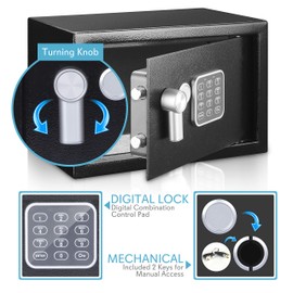 Serenelife Premium Steel Alloy Digital Safe Box - 9.1" x 6.7" x 6.7" - Securely Store Cash, Firearms & Jewelry - Great For Dorms, Hotels, Cabinets & Home Use - Electronic & Mechanical Access - 2 Keys