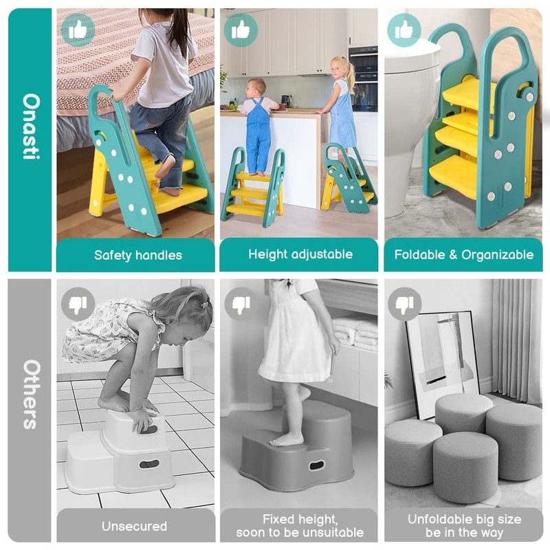 Onasti Foldable Toddler Step Stool for Bathroom Sink, Adjustable 3