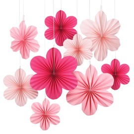 Paper Decorations 9PCS Paper Flowers Fans Decorations Paper Floral Backdrop Decor Hanging Flowers Backdrop Flower Wall Decor Flowers Paper Pom Poms for Weddings Birthdays Baby Shower Spring Tea Party