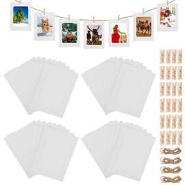 GBACHOOSE Pack of 60 Cardboard Photo Frames, Photo Hanging 10 x 15 cm, Paper Photo Frame, Hanging Album, Rope and Clips, White Frames for Home, School or Party Decoration