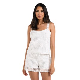 La Blanca Women's Over The Shoulder Tank Top Swimsuit Cover Up, Ivory//Waverly Covers, Small