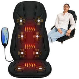 CooCoCo Vibration Back Massager with Heat, Birthday Gifts for Mom Dad Him Men Husband, Massage Chair Pad with 8 Vibrating Motors & 2 Levels Heat, Heated Seat Cushion for Home Office Use
