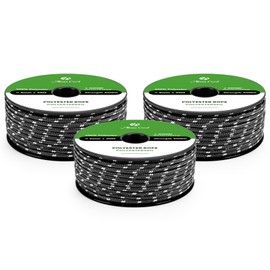 Abma Cord Polyester Rope 5 mm x 30 m Rope Braided Cord Tear-Resistant for Outdoor, Boat, Mooring, Tent, Garden - Black/White