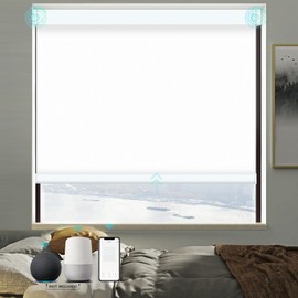 Motorized Blinds with Remote, Automatic Smart Blinds with Valance, 100% Blackout Motorized Shades for Indoor Windows, Compatible with Alexa Google (Fabric White, 28" W x 72" H)