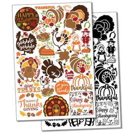 Thanksgiving Turkey Fall Autumn Temporary Tattoo Water Resistant Fake Body Art Set Collection - Color (One Sheet)