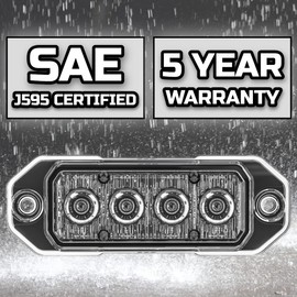 SpeedTech Lights Z-4 TIR 12W LED Strobe Light for Police Cars, Construction Trucks, Service Vehicles, Plows, Emergency Vehicles. Surface Mount Grille Flashing Hazard Beacon Light - Red/Clear