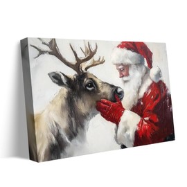 TYPTEK Christmas Wall Art Heartwarming Santa and Reindeer Pictures Prints Art Classic Holiday Winter Snowy Wall Decor for Living Room or Bedroom Hallway 16x20inch