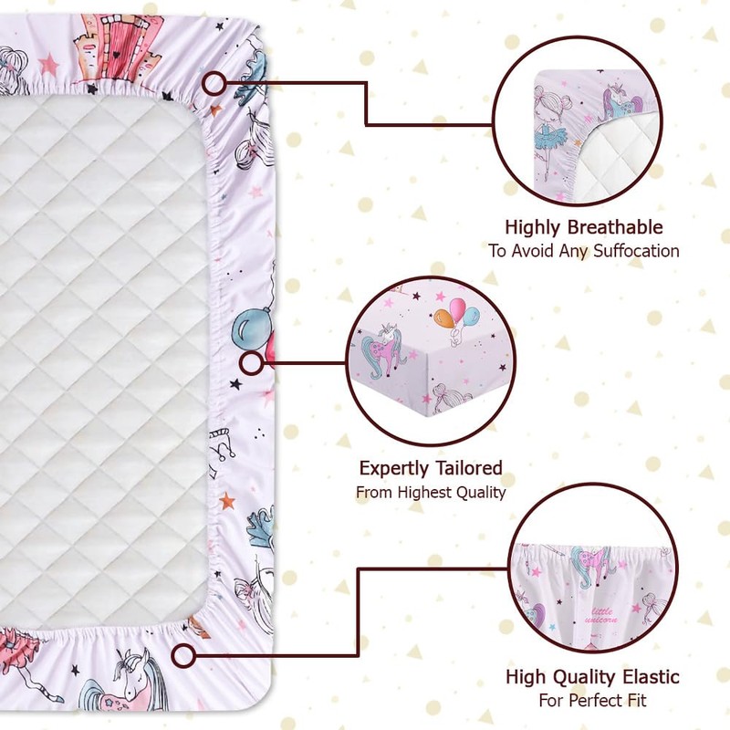 3 Pack Crib Fitted Sheets - 2 Pcs 100% Cotton