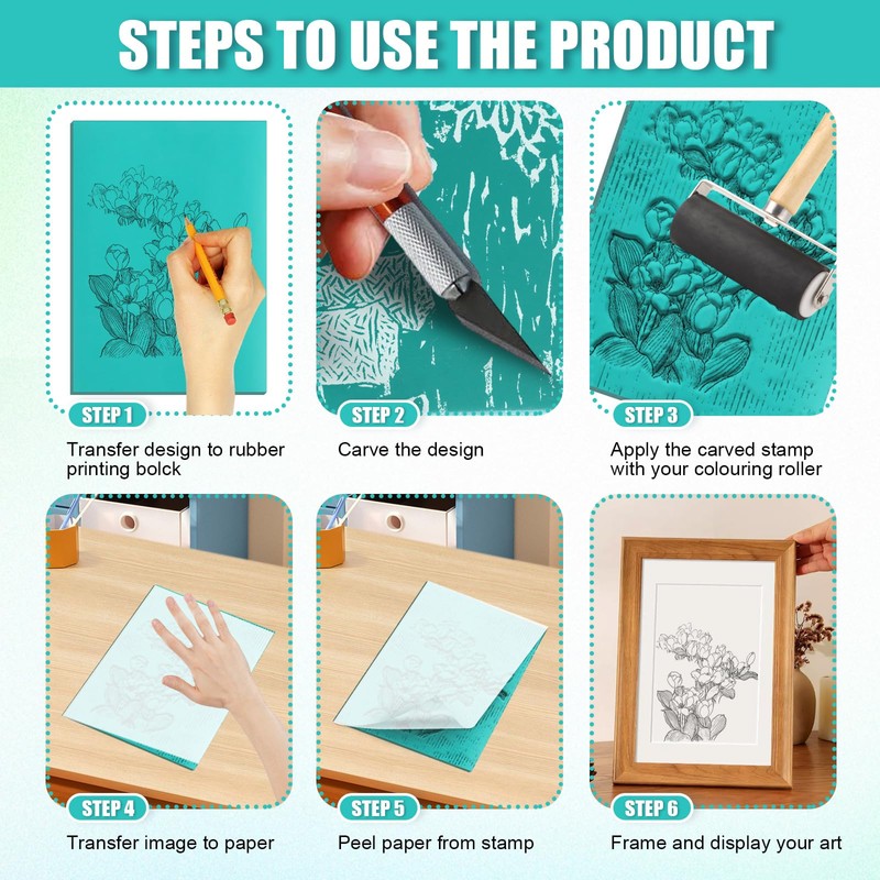 SHUESS 6 Pack A4 Lino Sheets - Easy-Carve Soft Lino