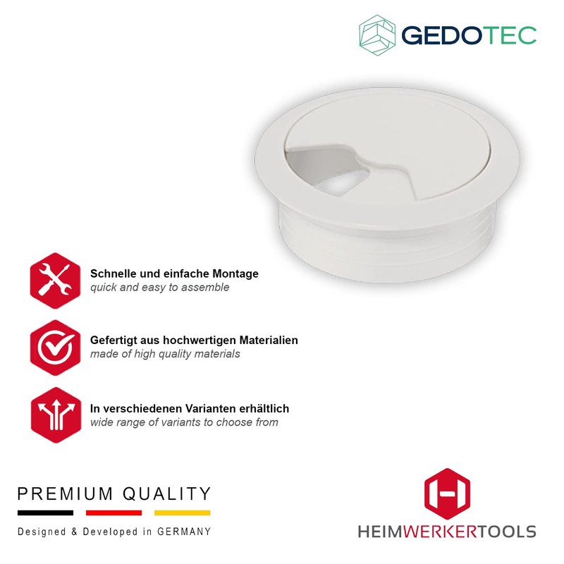 Gedotec Cable grommet desk made of sturdy ABS plastic, pack