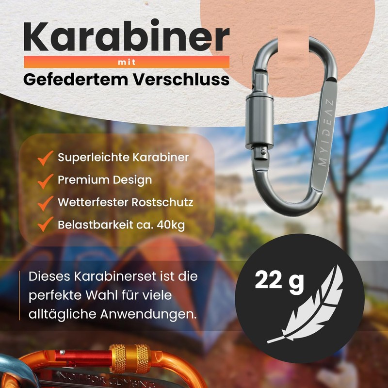 MyIdeaz Carabiner with spring-loaded gate, D shape carabiner set, 80