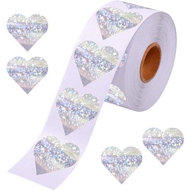 1.5" Glitter Sliver Heart Stickers, Large Heart Labels Valentines Decor 500 per Roll, Valentine's Day Love Decorations for Wedding Anniversaries, Envelopes